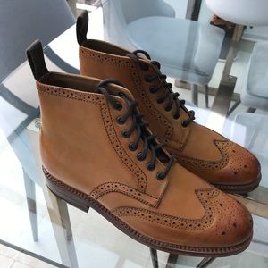 Grenson England Fred Brogue Boot Tan Calf Leather